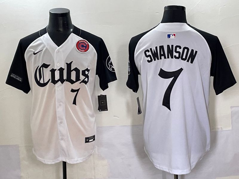 Men 2025 Chicago Cubs #7 Swanson white black Five generations Joint Name Nike MLB Jersey style 7